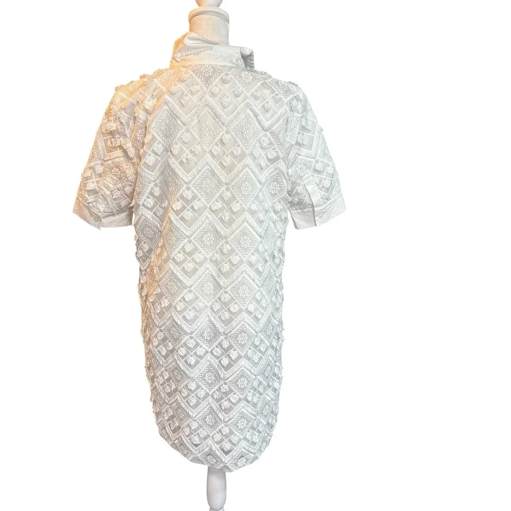 Banana Republic White Textured Tufted Geometric Polo Dress Short Sleeve S #914
